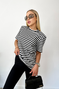 T-shirt ADISON paski biel-czerń